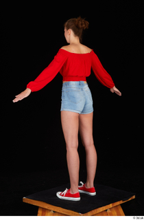 Stacy Cruz blue jeans shorts casual dressed red off shoulder…